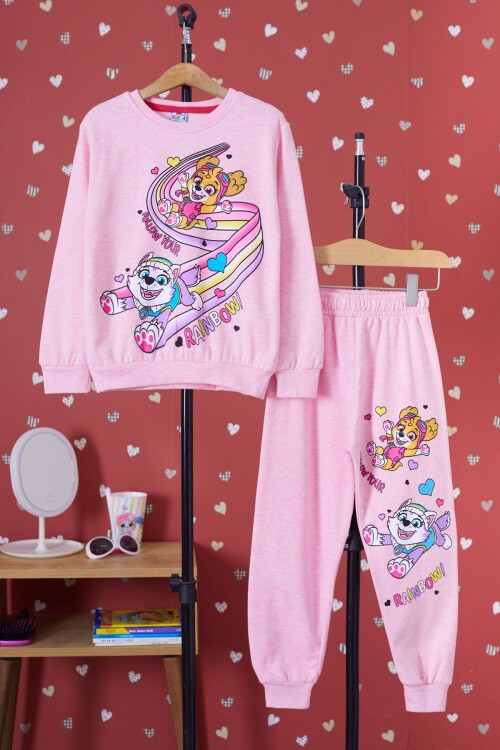 Pembe Gökkuşağı Baskılı Şardonlu Kız Çocuk Eşofman Takımı 17343