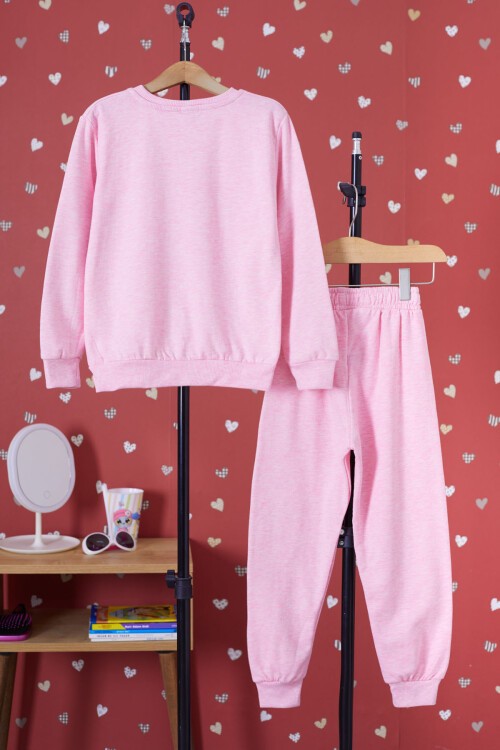 Pembe Gökkuşağı Baskılı Şardonlu Kız Çocuk Eşofman Takımı 17343