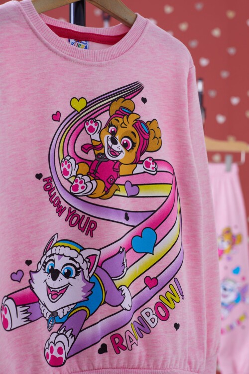 Pembe Gökkuşağı Baskılı Şardonlu Kız Çocuk Eşofman Takımı 17343