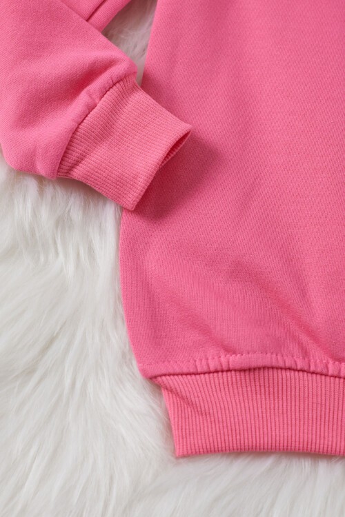 Pembe Gülen Yüz Baskılı Kız Çocuk Bisiklet Yaka Sweatshirt 17282