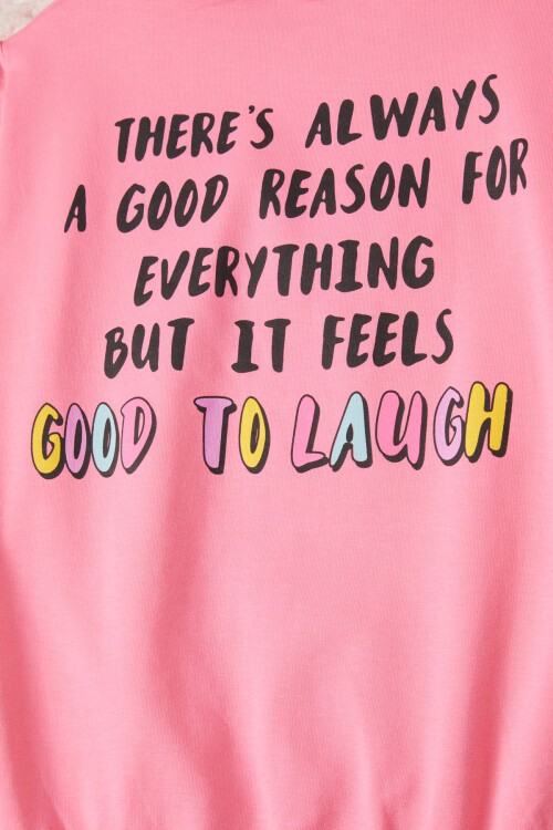 Pembe Gülen Yüz Sırtı Baskılı Kız Çocuk Sweatshirt 16701