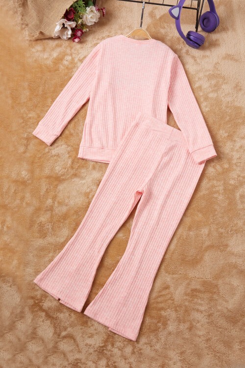 Pembe Happy Yazılı Fırfırlı Kız Çocuk Takımı 16716