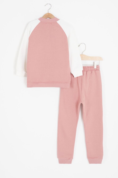 Pembe Harf Nakışlı Kolej Ceketli Kız Çocuk Şardonlu Eşofman Takımı 16827