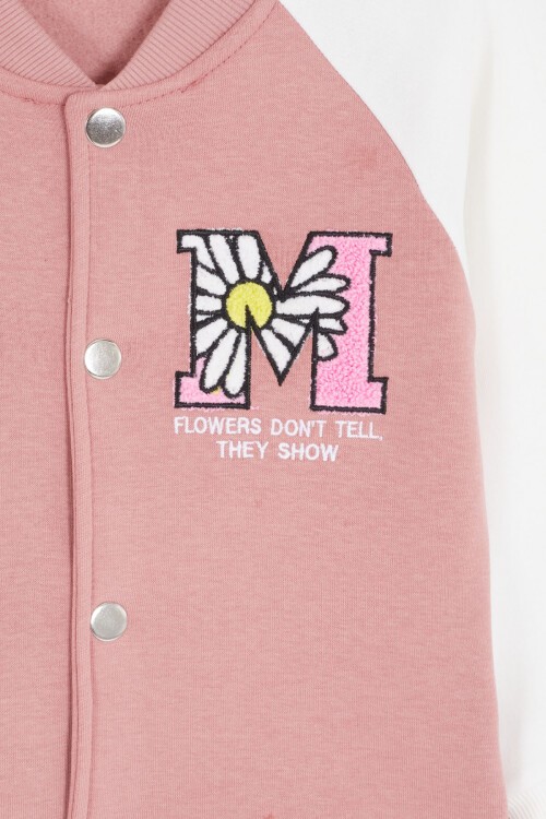 Pembe Harf Nakışlı Kolej Ceketli Kız Çocuk Şardonlu Eşofman Takımı 16827