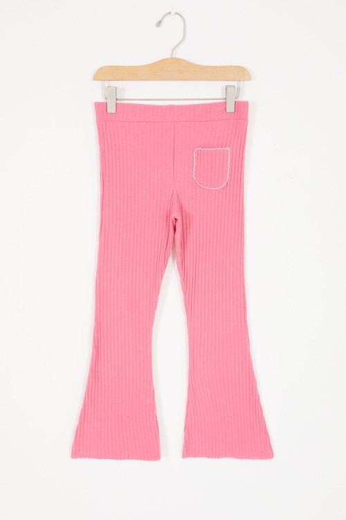 Pembe İspanyol Paça Fitilli Cepli Kız Çocuk Tayt 16996