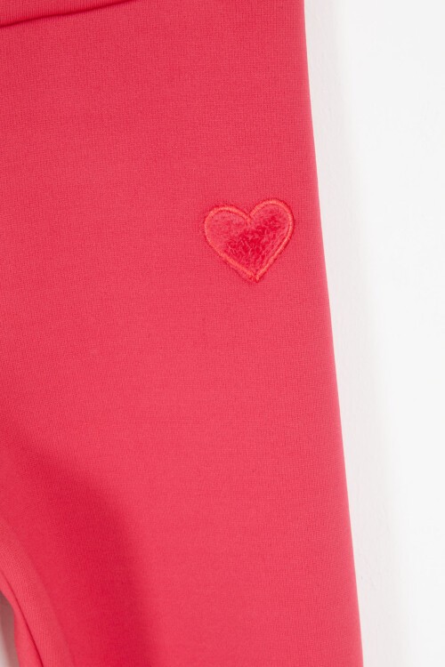 Pembe Kalp Nakışlı İçi Peluş Kız Çocuk Tayt 17089