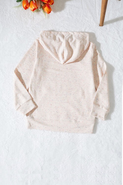 Pembe Kırçıllı Kanguru Cepli Kız Çocuk Kapüşonlu Sweatshirt 17341