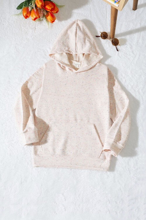 Pembe Kırçıllı Kanguru Cepli Kız Çocuk Kapüşonlu Sweatshirt 17341