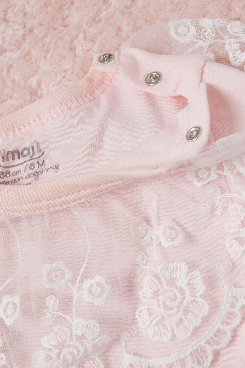 Pembe Kız Bebek Dantel Yakalı Uzun Kol Çıtçıtlı Badi 16839