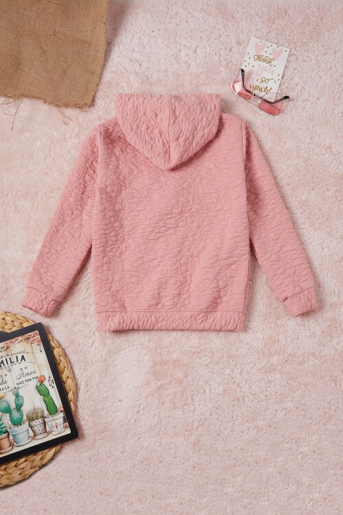 Pembe Kız Çocuk Kapitone Desenli Kapüşonlu Fermuarlı Hırka 16602