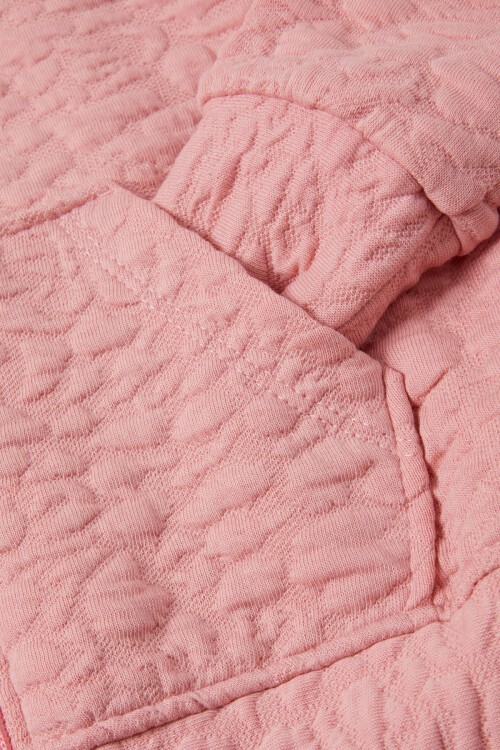 Pembe Kız Çocuk Kapitone Desenli Kapüşonlu Fermuarlı Hırka 16602