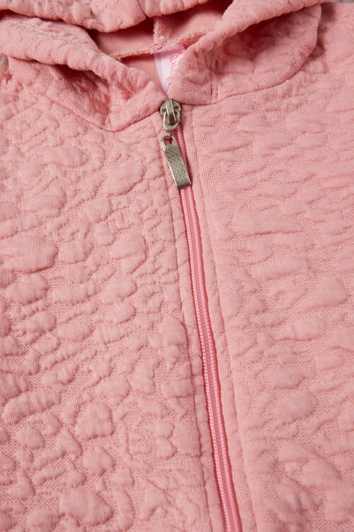 Pembe Kız Çocuk Kapitone Desenli Kapüşonlu Fermuarlı Hırka 16602