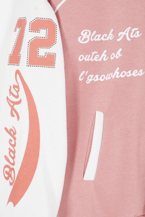 Pembe Kolları Yazı Baskılı Şardonlu Kız Çocuk Kolej Eşofman Takımı 17124