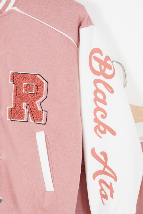 Pembe Kolları Yazı Baskılı Şardonlu Kız Çocuk Kolej Eşofman Takımı 17124