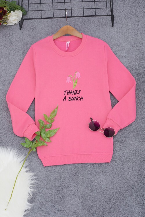 Pembe Lale Nakışlı Kız Çocuk Kız Çocuk Sweatshirt 17211