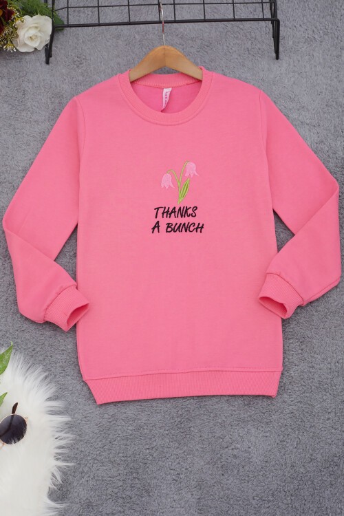 Pembe Lale Nakışlı Kız Çocuk Kız Çocuk Sweatshirt 17211