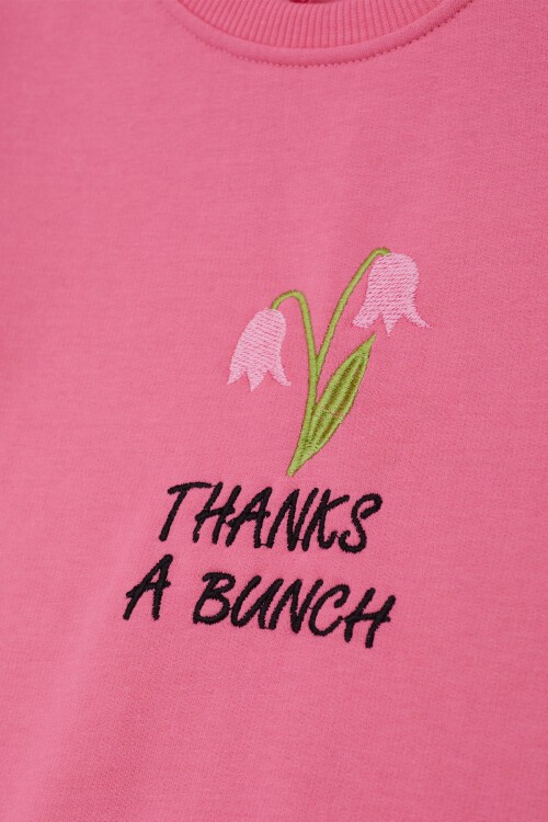 Pembe Lale Nakışlı Kız Çocuk Kız Çocuk Sweatshirt 17211