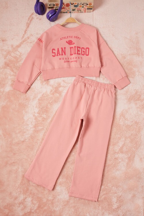 Pembe Los Angeles Sırt Baskılı Yırtmaçlı Kız Çocuk Eşofman Takımı 16709