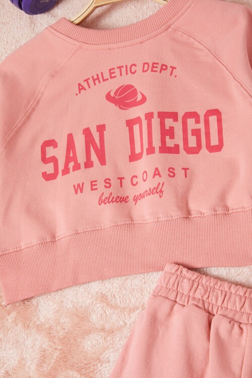 Pembe Los Angeles Sırt Baskılı Yırtmaçlı Kız Çocuk Eşofman Takımı 16709