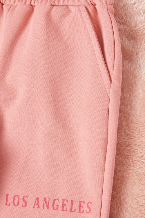 Pembe Los Angeles Sırt Baskılı Yırtmaçlı Kız Çocuk Eşofman Takımı 16709