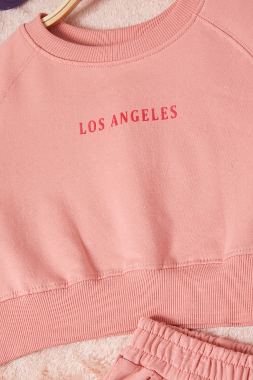 Pembe Los Angeles Sırt Baskılı Yırtmaçlı Kız Çocuk Eşofman Takımı 16709