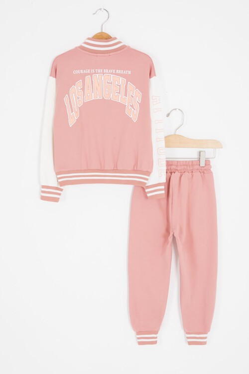 Pembe NY Nakışlı Sırt Baskılı Kız Kolej Eşofman Takımı 17007