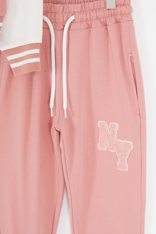 Pembe NY Nakışlı Sırt Baskılı Kız Kolej Eşofman Takımı 17007