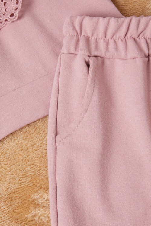 Pembe Önü Güpürlü İspanyol Paça Kız Çocuk Takım 16534