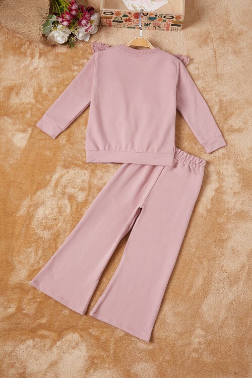 Pembe Önü Güpürlü İspanyol Paça Kız Çocuk Takım 16534