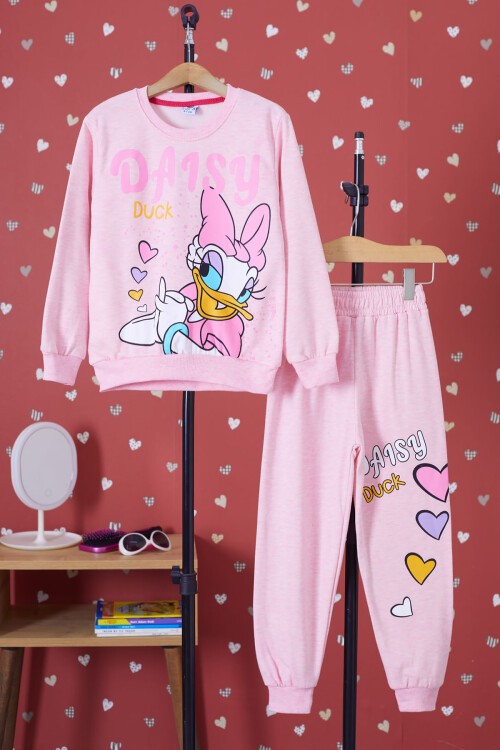 Pembe Ördek Baskılı Şardonlu Kız Çocuk Eşofman Takımı 17348