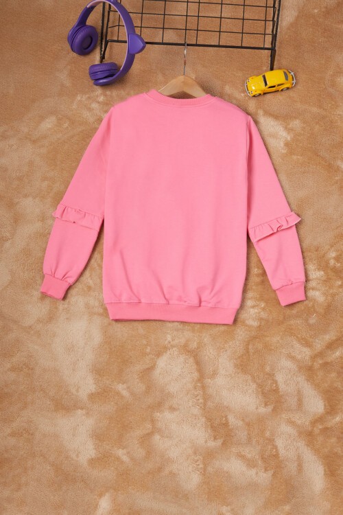 Pembe Papatya Baskılı Kız Çocuk Sweatshirt 16613