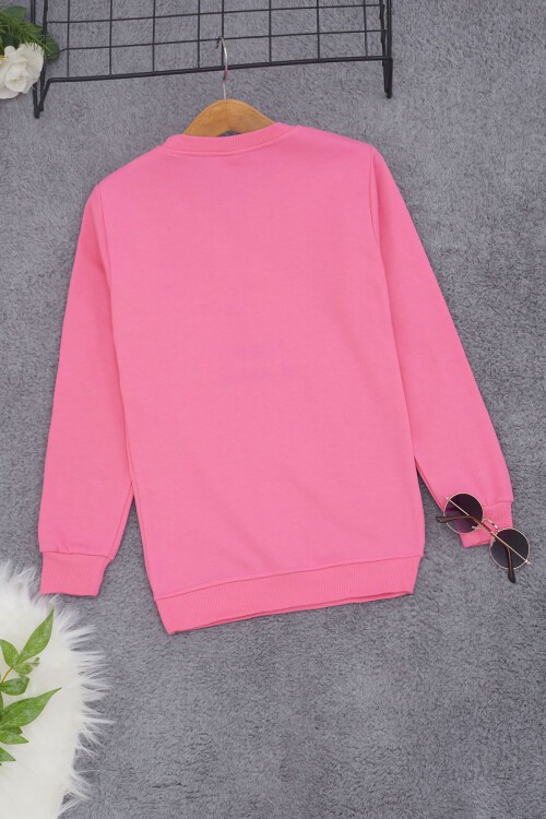 Pembe Papatya Nakışlı Kız Çocuk Kız Çocuk Sweatshirt 17205