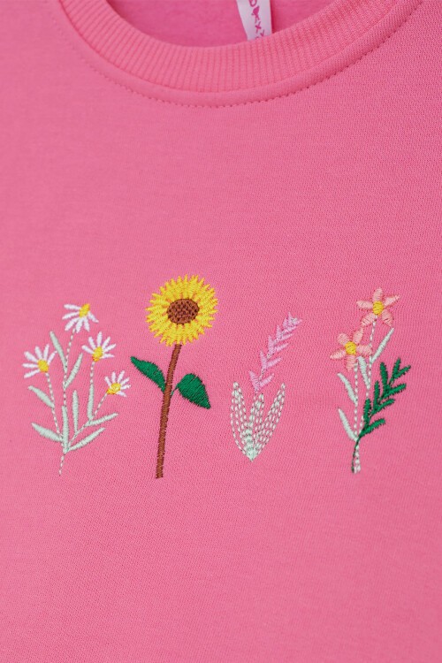 Pembe Papatya Nakışlı Kız Çocuk Kız Çocuk Sweatshirt 17205