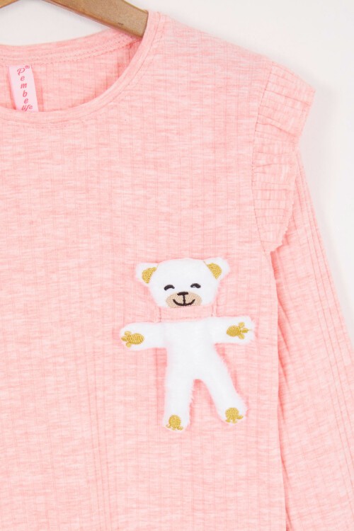 Pembe Peluş Ayıcıklı Fırfırlı Kız Çocuk Takım 16956