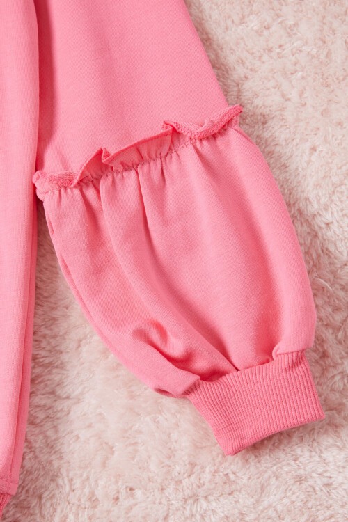 Pembe Renkli Kalp Desenli Payetli Kız Çocuk Sweatshirt 16693