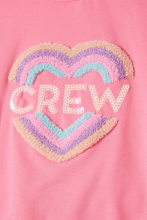 Pembe Renkli Kalp Desenli Payetli Kız Çocuk Sweatshirt 16693