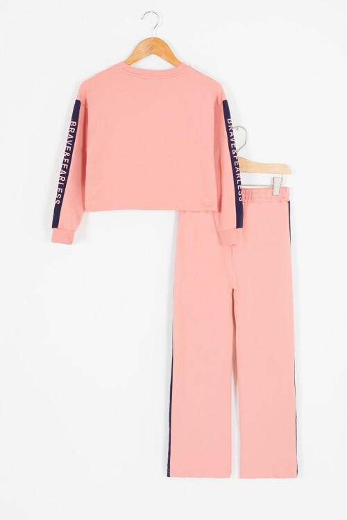 Pembe Şerit Yazılı Payetli Kız Çocuk Eşofman Takımı 17129