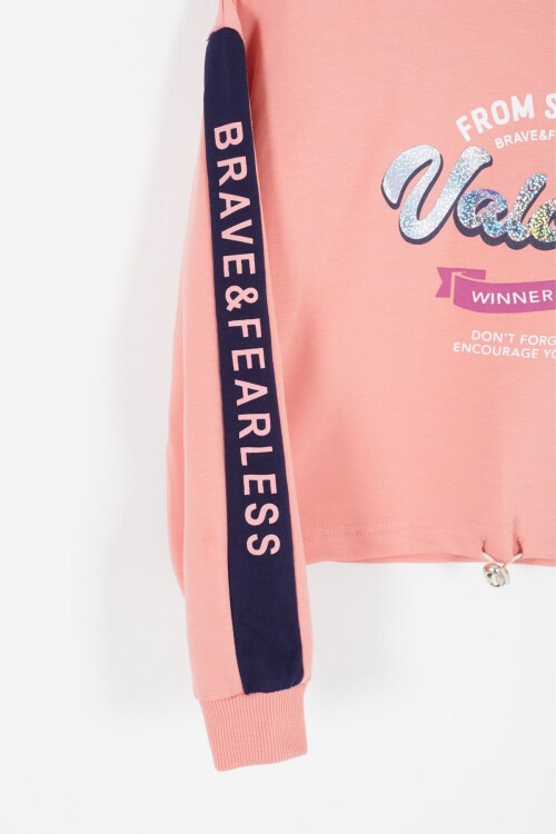 Pembe Şerit Yazılı Payetli Kız Çocuk Eşofman Takımı 17129