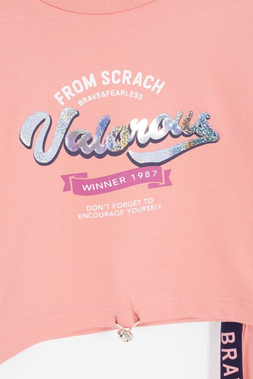 Pembe Şerit Yazılı Payetli Kız Çocuk Eşofman Takımı 17129