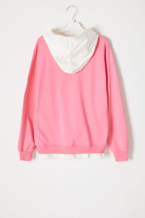 Pembe Simple Yazı Baskı Kapüşonlu Kız Sweatshirt 16600
