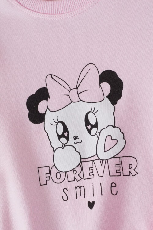 Pembe Smile Baskılı Volanlı Kız Bebek Takımı 17175