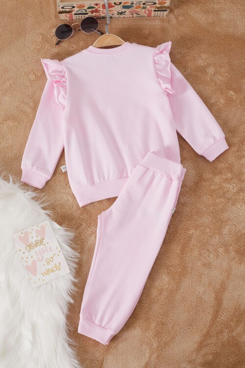 Pembe Smile Baskılı Volanlı Kız Bebek Takımı 17175
