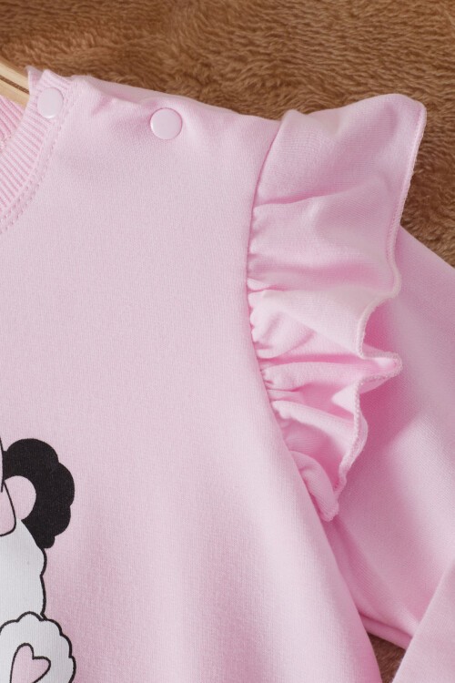 Pembe Smile Baskılı Volanlı Kız Bebek Takımı 17175