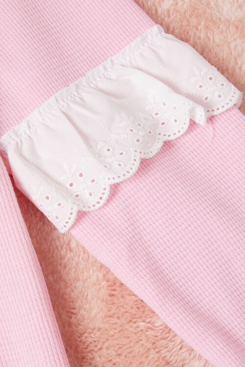 Pembe Smile Nakışlı Kız Çocuk Waffle Sweatshirt 16592