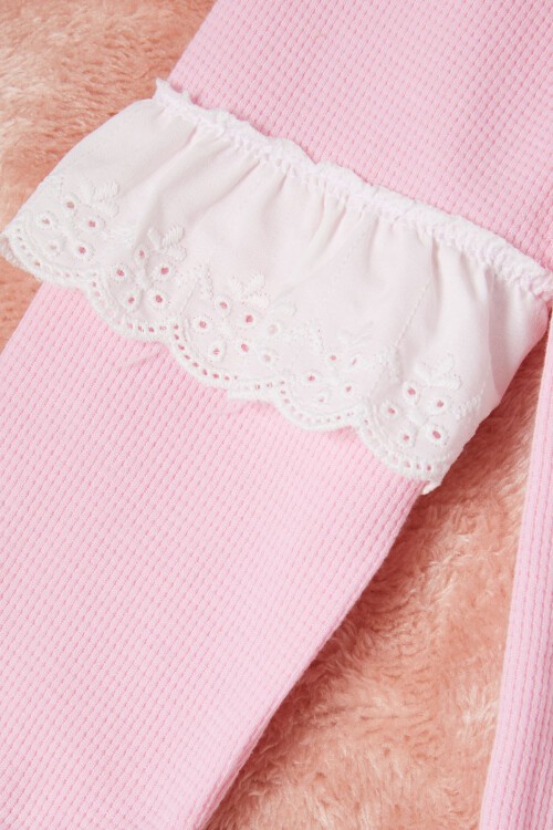 Pembe Smile Nakışlı Kız Çocuk Waffle Sweatshirt 16592