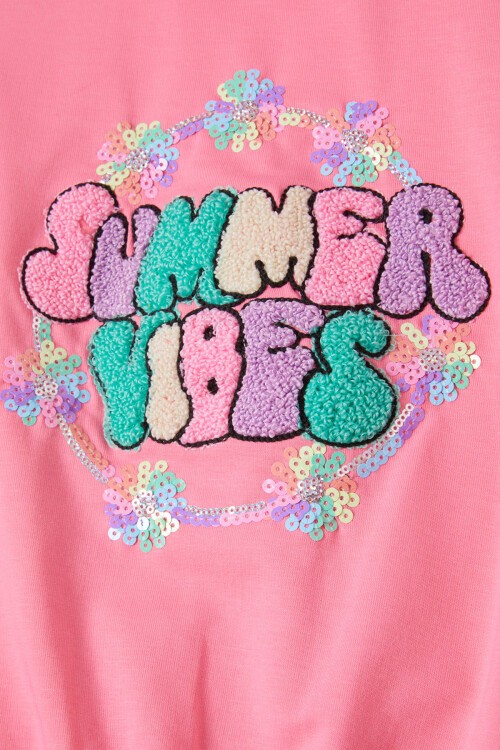 Pembe Summer Yazı Nakışlı Kız Çocuk Sweatshirt 16583