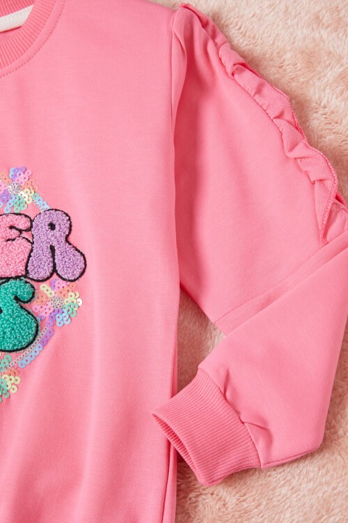 Pembe Summer Yazı Nakışlı Kız Çocuk Sweatshirt 16583