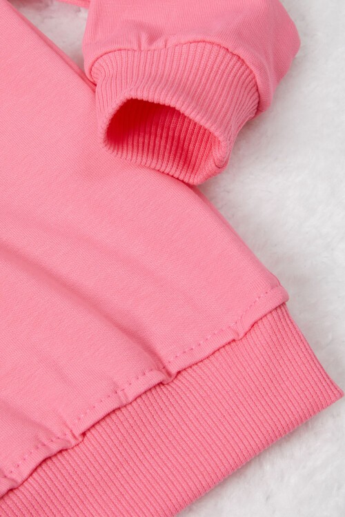 Pembe Tavşan Nakışlı Yazılı Kız Çocuk Sweatshirt 16943
