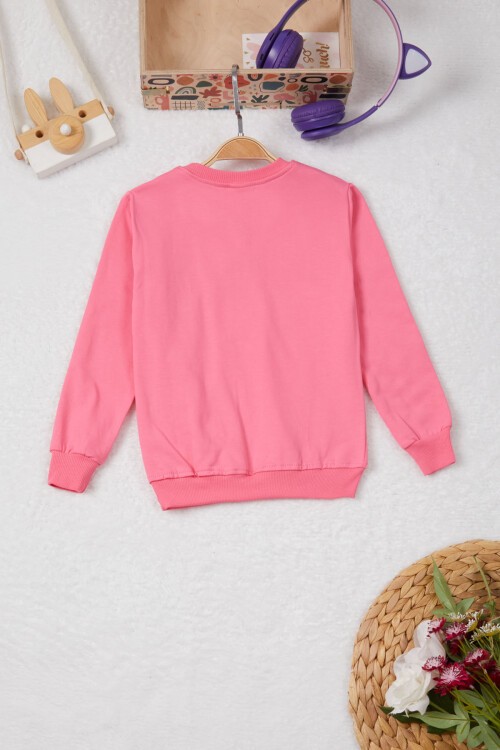 Pembe Tavşan Nakışlı Yazılı Kız Çocuk Sweatshirt 16943