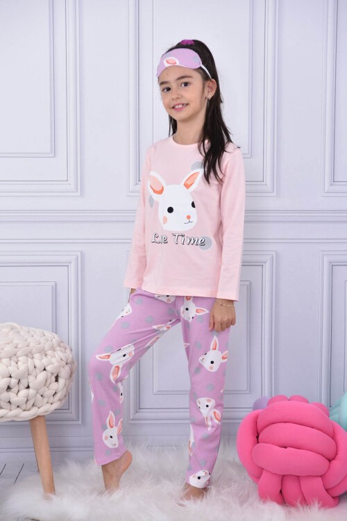 Pembe Tavşanlı Puantiyeli Kız Çocuk Pijama Takımı 17027
